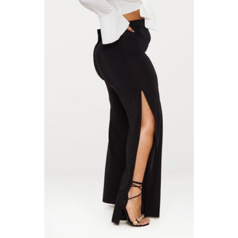 Plus Black Wide Leg Slinky Trousers